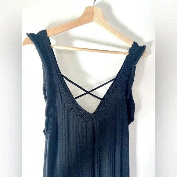 Daily Practice Black Sleeveless V-Neck Ribbed Stretchy Midi Dress Size XL - Picture 5 of 11